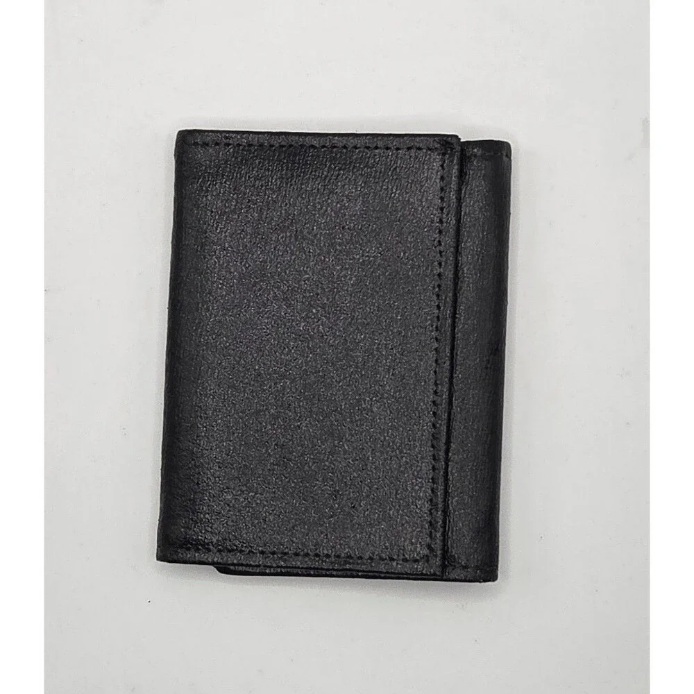 VTG Late 70s/80s Mellow Hide Cowhide Leather Trifold Wallet Black USA NWOT